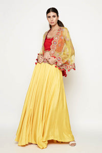 Morbagh Yellow Lehenga With Top And Embroidered Cape