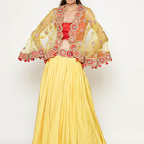 Morbagh Yellow Lehenga With Top And Embroidered Cape