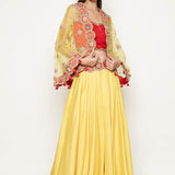 Morbagh Yellow Lehenga With Top And Embroidered Cape