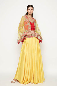 Morbagh Yellow Lehenga With Top And Embroidered Cape