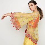 Morbagh Yellow Lehenga With Top And Embroidered Cape