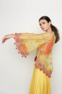 Morbagh Yellow Lehenga With Top And Embroidered Cape