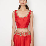 Morbagh Red Lehenga With Top And Embroidered Cape