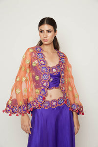 Morbagh Purple Lehenga With Top And Pink Embroidered Cape