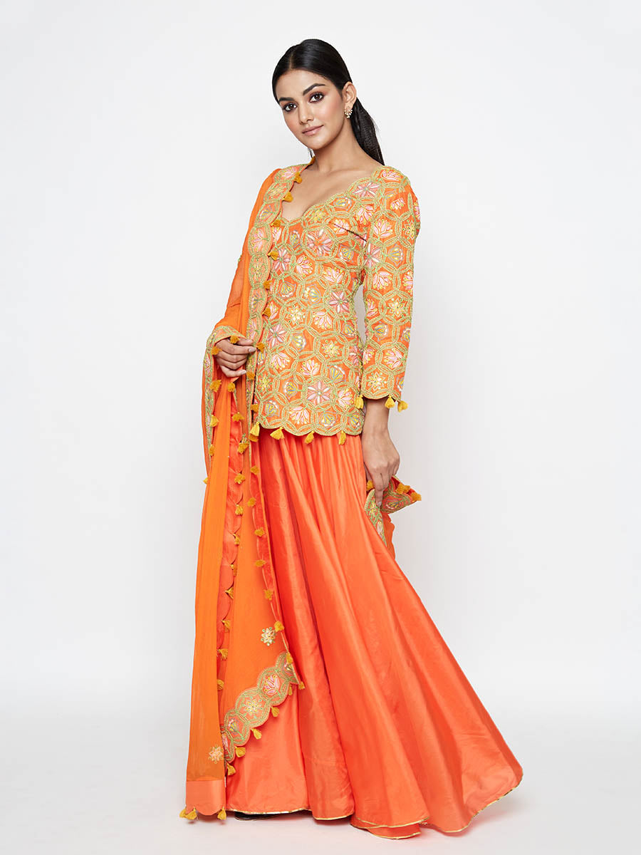 Morbagh Short Embroidered Kurta With Skirt And Dupatta