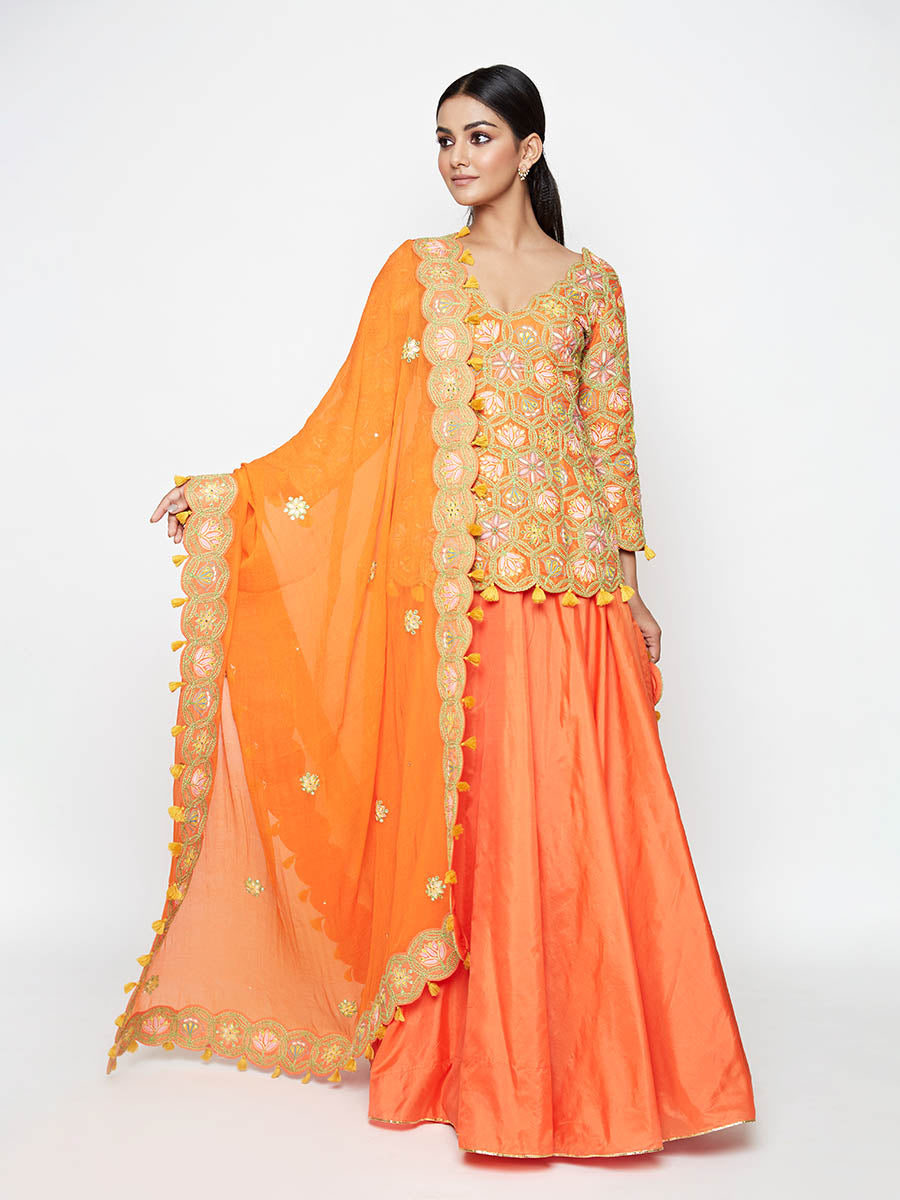 Morbagh Short Embroidered Kurta With Skirt And Dupatta