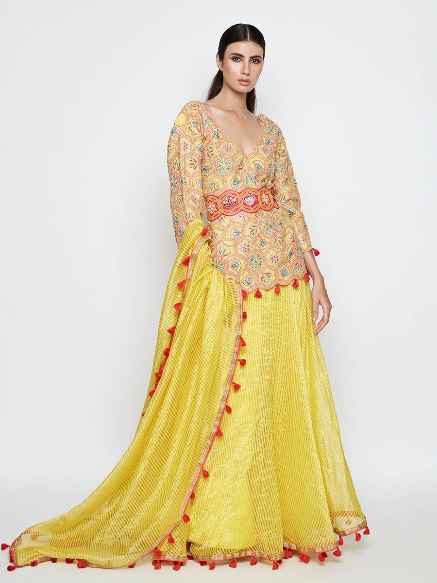 Morbagh Short Embroidered Kurta With Skirt And Dupatta