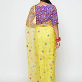 Yellow Organza Embroidered Saree With Blouse