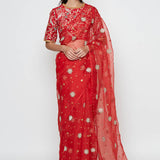 Festive Red Organza Saree with Embroidery