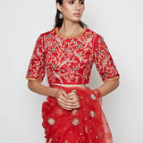 Festive Red Organza Saree with Embroidery