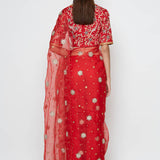 Festive Red Organza Saree with Embroidery