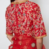 Festive Red Organza Saree with Embroidery