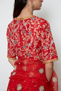 Festive Red Organza Saree with Embroidery