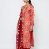 Kamal Rust Embroidered Heavy Kurta, Pants And Dupatta