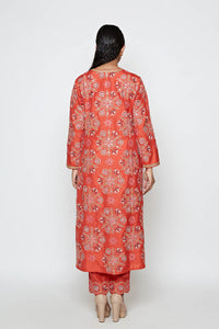 Kamal Rust Embroidered Heavy Kurta, Pants And Dupatta