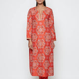 Kamal Rust Embroidered Heavy Kurta, Pants And Dupatta