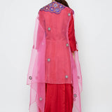 Morbagh Red Dhoti Dress With Pink Embroidered Cape