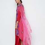 Morbagh Red Dhoti Dress With Pink Embroidered Cape