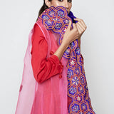 Morbagh Red Dhoti Dress With Pink Embroidered Cape