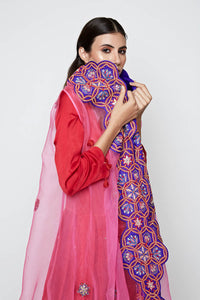 Morbagh Red Dhoti Dress With Pink Embroidered Cape