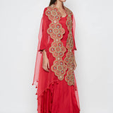 Morbagh Red Dhoti Dress With Red Embroidered Cape