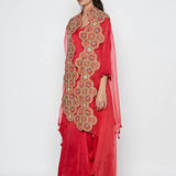 Morbagh Red Dhoti Dress With Red Embroidered Cape