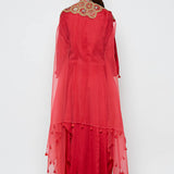 Morbagh Red Dhoti Dress With Red Embroidered Cape