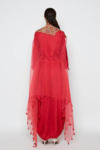 Morbagh Red Dhoti Dress With Red Embroidered Cape