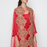 Morbagh Red Dhoti Dress With Red Embroidered Cape