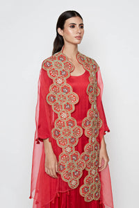 Morbagh Red Dhoti Dress With Red Embroidered Cape
