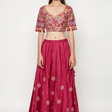 Magenta Embroidered Lehenga With Blouse And Dupatta