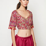 Magenta Embroidered Lehenga With Blouse And Dupatta