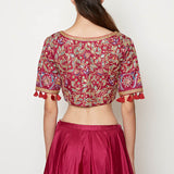 Magenta Embroidered Lehenga With Blouse And Dupatta