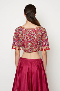 Magenta Embroidered Lehenga With Blouse And Dupatta