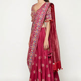 Magenta Embroidered Lehenga With Blouse And Dupatta