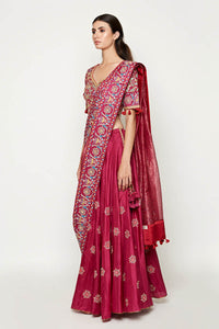 Magenta Embroidered Lehenga With Blouse And Dupatta