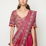 Magenta Embroidered Lehenga With Blouse And Dupatta