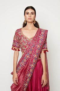 Magenta Embroidered Lehenga With Blouse And Dupatta