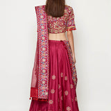 Magenta Embroidered Lehenga With Blouse And Dupatta