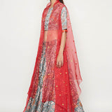 Morbagh Grey Embroidered Lehenga Crop Top With Pink Cape