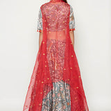 Morbagh Grey Embroidered Lehenga Crop Top With Pink Cape