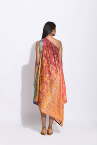 Ombre Brown Teal silk Shibori Dress