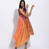 Ombre Brown Teal silk Shibori Dress