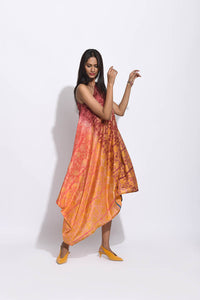 Ombre Brown Teal silk Shibori Dress