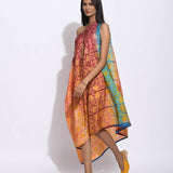 Ombre Brown Teal silk Shibori Dress