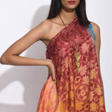 Ombre Brown Teal silk Shibori Dress
