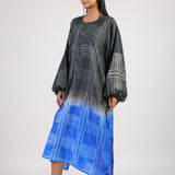 Black Blue Geometric Ombre Shibori Kaftan & Dress