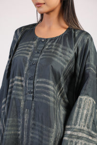 Black Blue Geometric Ombre Shibori Kaftan & Dress