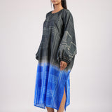 Black Blue Geometric Ombre Shibori Kaftan & Dress