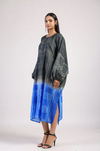 Black Blue Geometric Ombre Shibori Kaftan & Dress